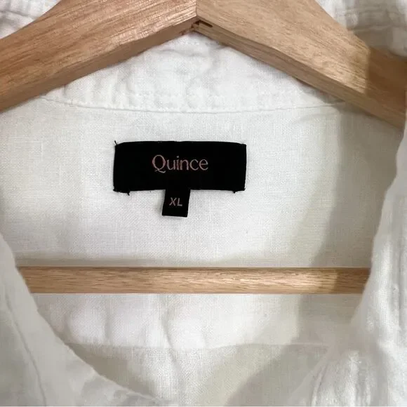 Quince Men's 100% European Linen Relaxed Short Sleeve Shirt White XL - Picture 4 of 7